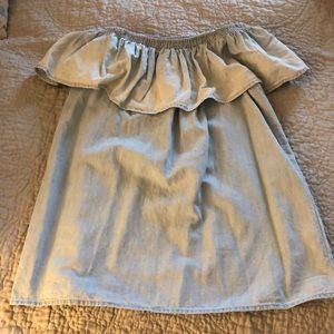 Joie Ruffle Off the Shoulder Chambray Top